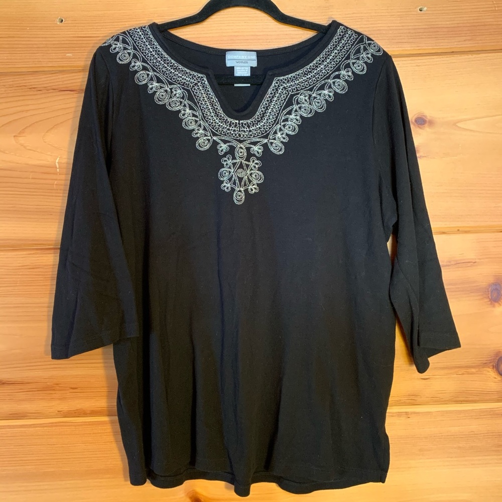 Company One Black Embroidered Top 1X
